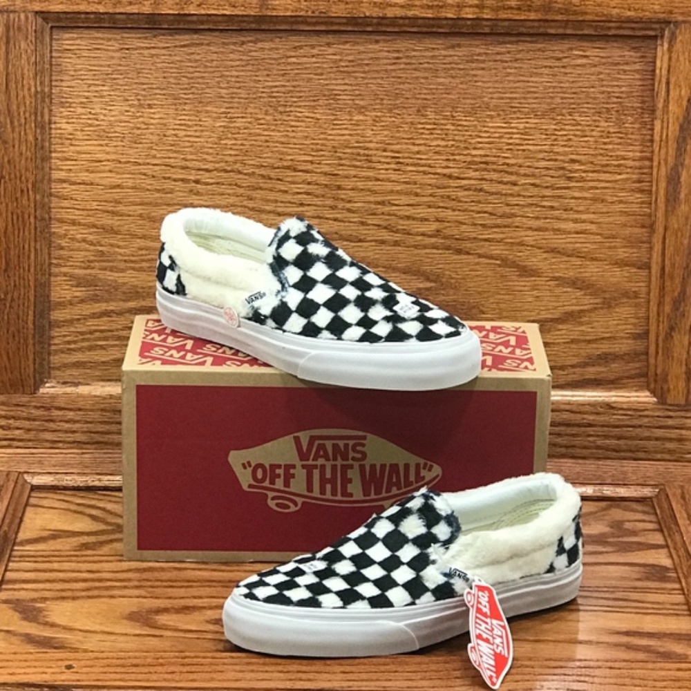 Vans Classic Slip‎ On Sherpa Checkerboard Blanc Shoes
